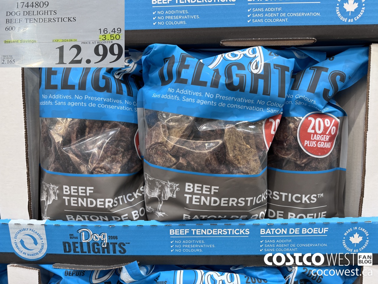 1744809 DOG DELIGHTS BEEF TENDERSTICKS 600G ($3.50 INSTANT SAVINGS EXPIRES ON 2024-04-14) $12.99