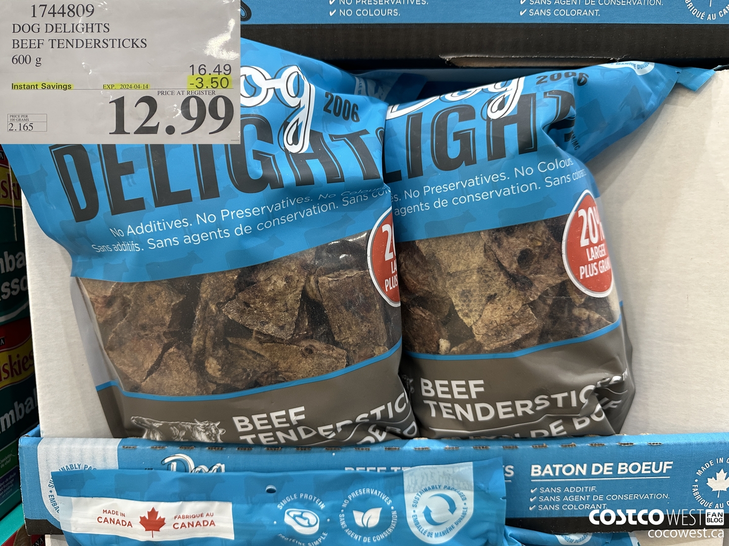 1744809 DOG DELIGHTS BEEF TENDERSTICKS 600G ($3.50 INSTANT SAVINGS EXPIRES ON 2024-04-14) $12.99