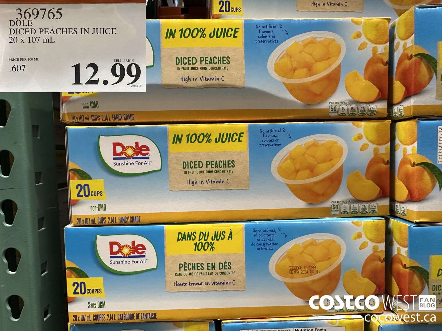 369765 DOLE DICED PEACHES IN JUICE 20 X 107ML $12.99