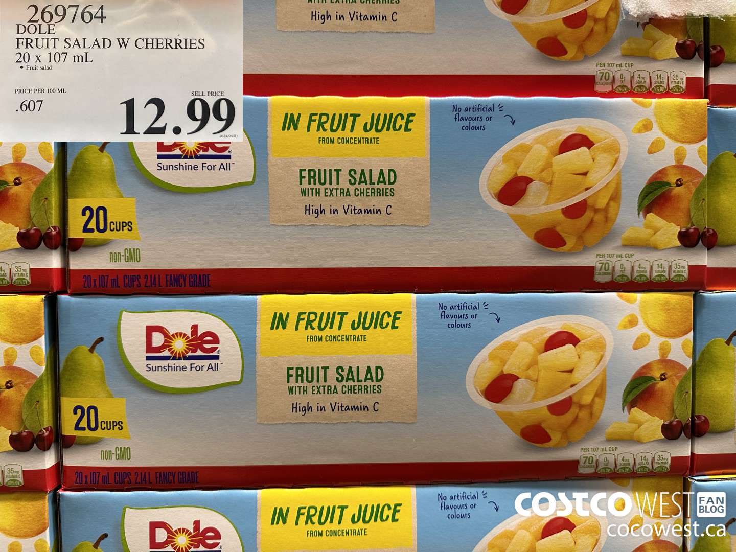269764 DOLE FRUIT SALAD W CHERRIES 20 x 107 mL $12.99