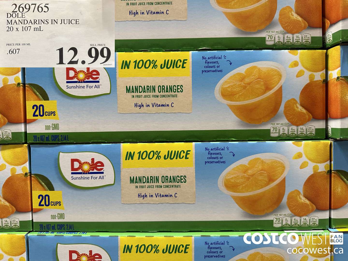 269765 DOLE MANDARINS IN JUICE 20 x 107 mL $12.99