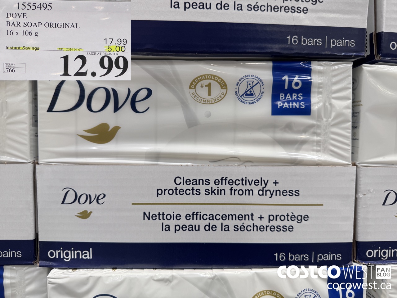 1555495 DOVE BAR SOAP WHITE 16 x 106 g ($5.00 INSTANT SAVINGS EXPIRES ON 2024-04-07) $12.99