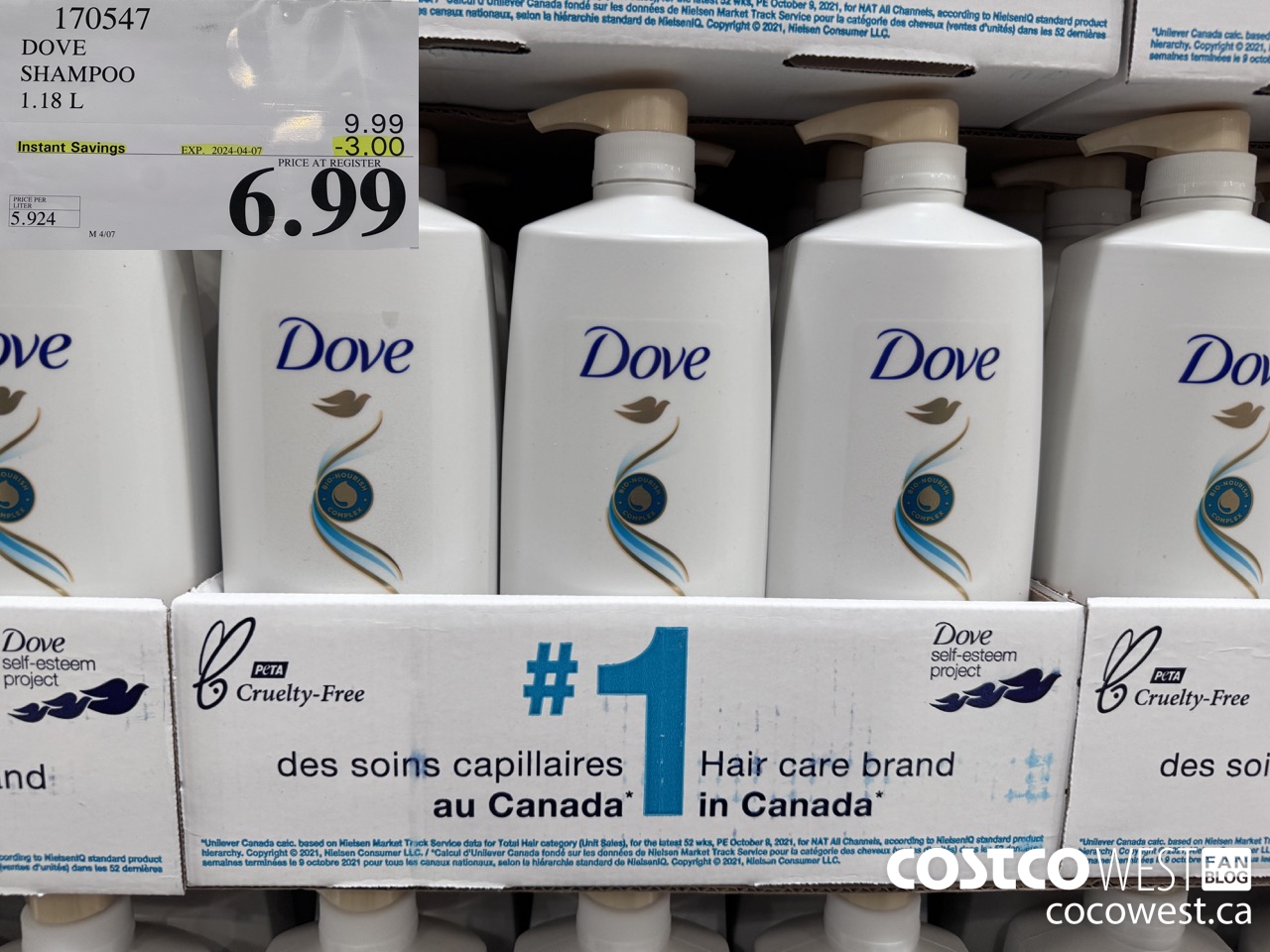170547 DOVE SHAMPOO 1.18 L  ($3.00 INSTANT SAVINGS EXPIRES ON 2024-04-07) $6.99