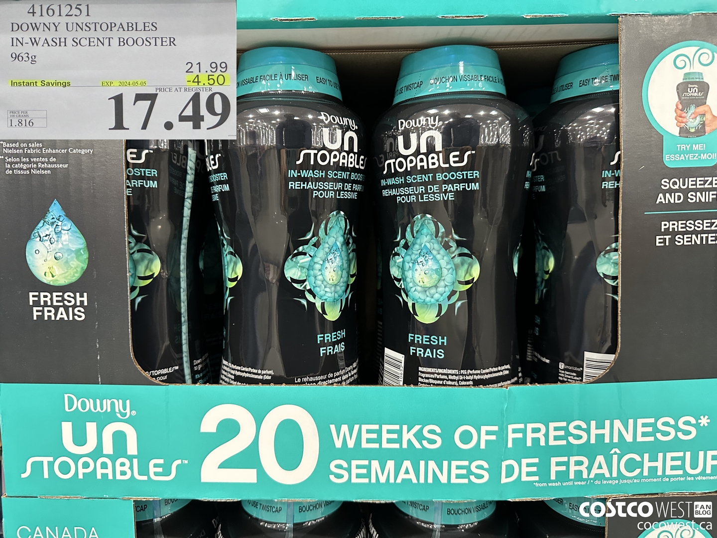 4161251 DOWNY UNSTOPABLES IN-WASH SCENT BOOSTER 963G ($4.50 INSTANT SAVINGS EXPIRES ON 2024-05-05) $17.49