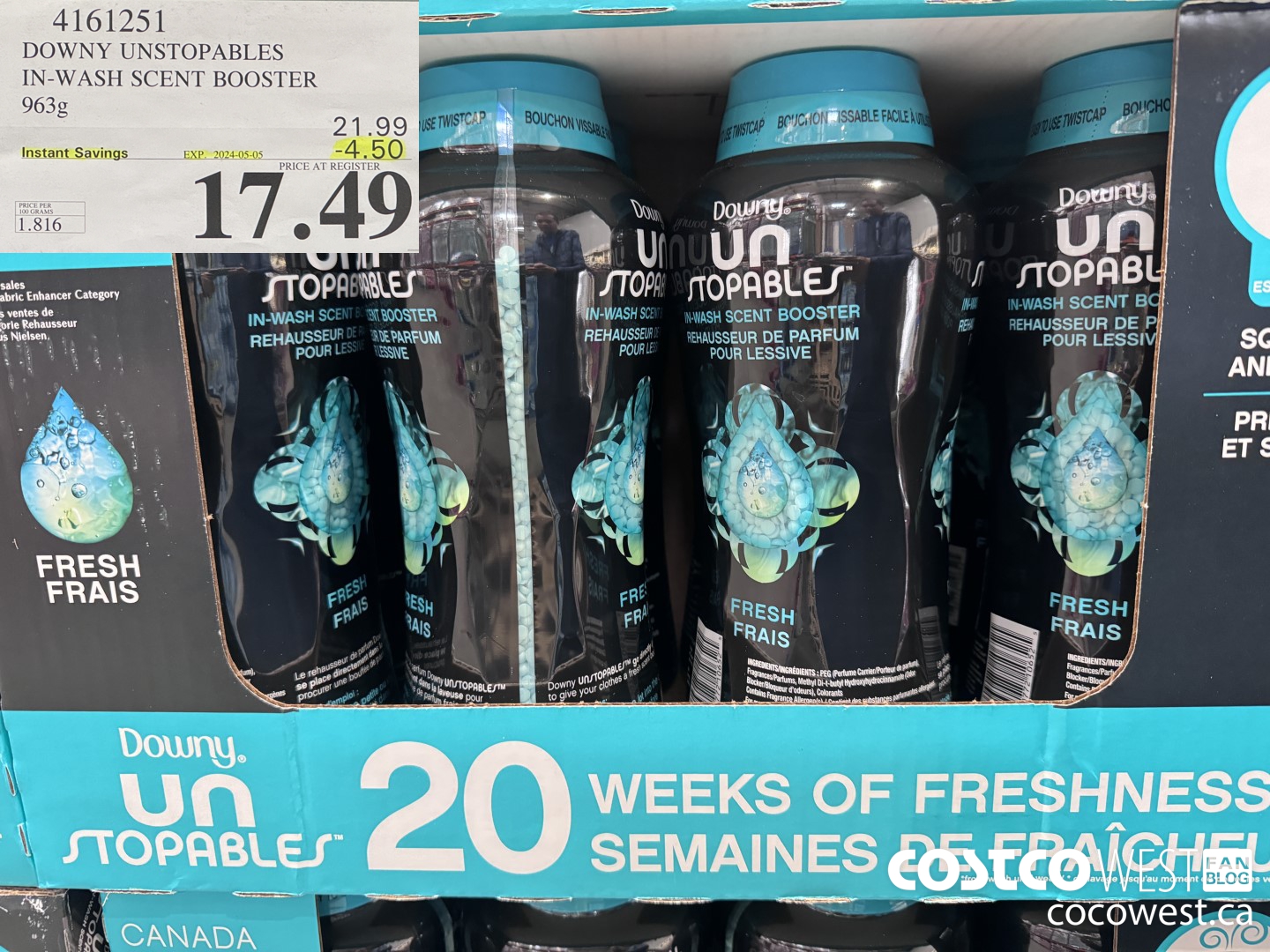 4161251 DOWNY UNSTOPABLES IN-WASH SCENT BOOSTER 963G ($4.50 INSTANT SAVINGS EXPIRES ON 2024-05-05) $17.49