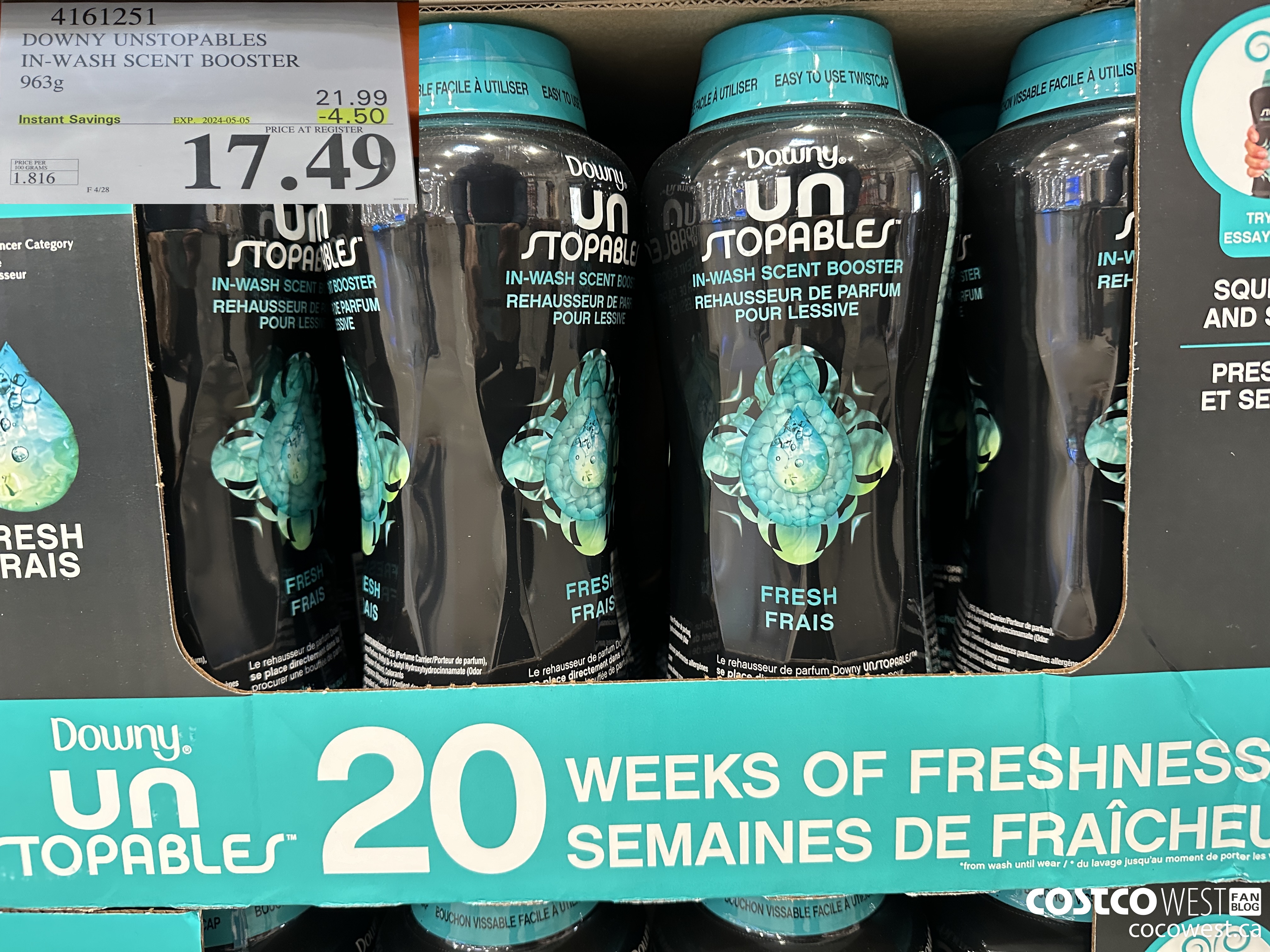 4161251 DOWNY UNSTOPABLES IN-WASH SCENT BOOSTER 963G ($4.50 INSTANT SAVINGS EXPIRES ON 2024-05-05) $17.49