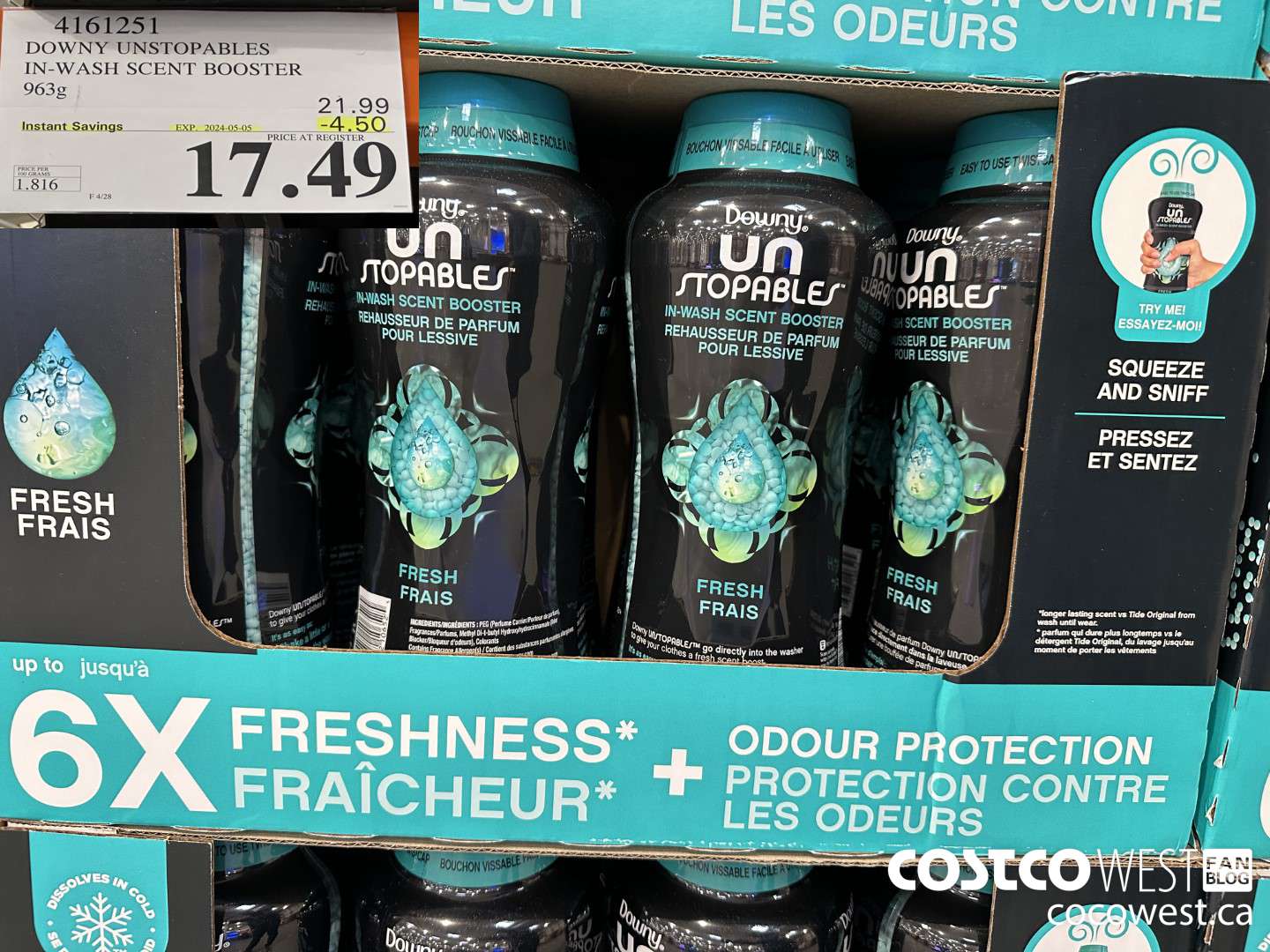 4161251 DOWNY UNSTOPABLES IN-WASH SCENT BOOSTER 963G ($4.50 INSTANT SAVINGS EXPIRES ON 2024-05-05) $17.49