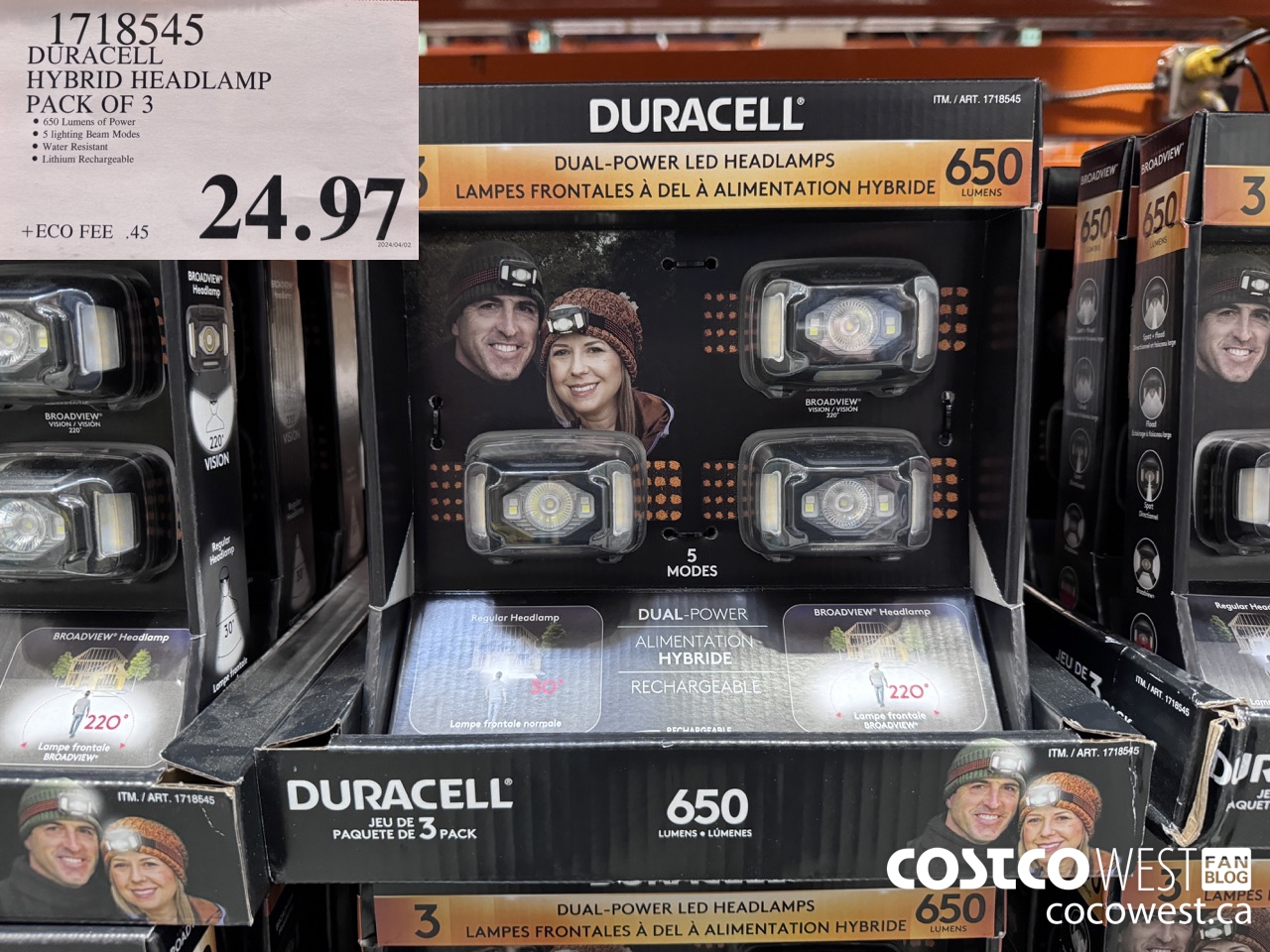 1718545 DURACELL HYBRID HEADLAMP PACK OF 3 $24.97