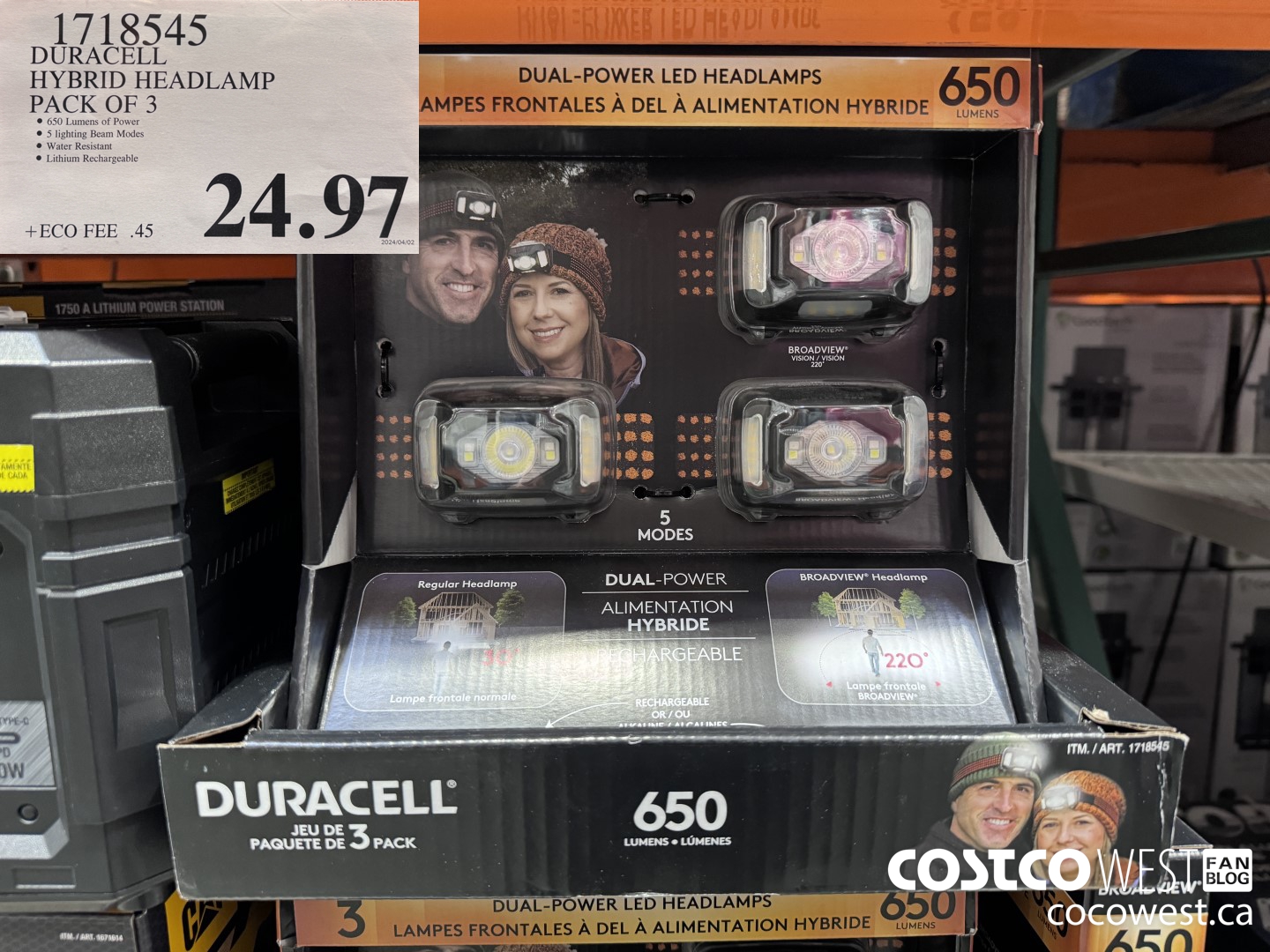 1718545 DURACELL HYBRID HEADLAMP PACK OF 3 $24.97