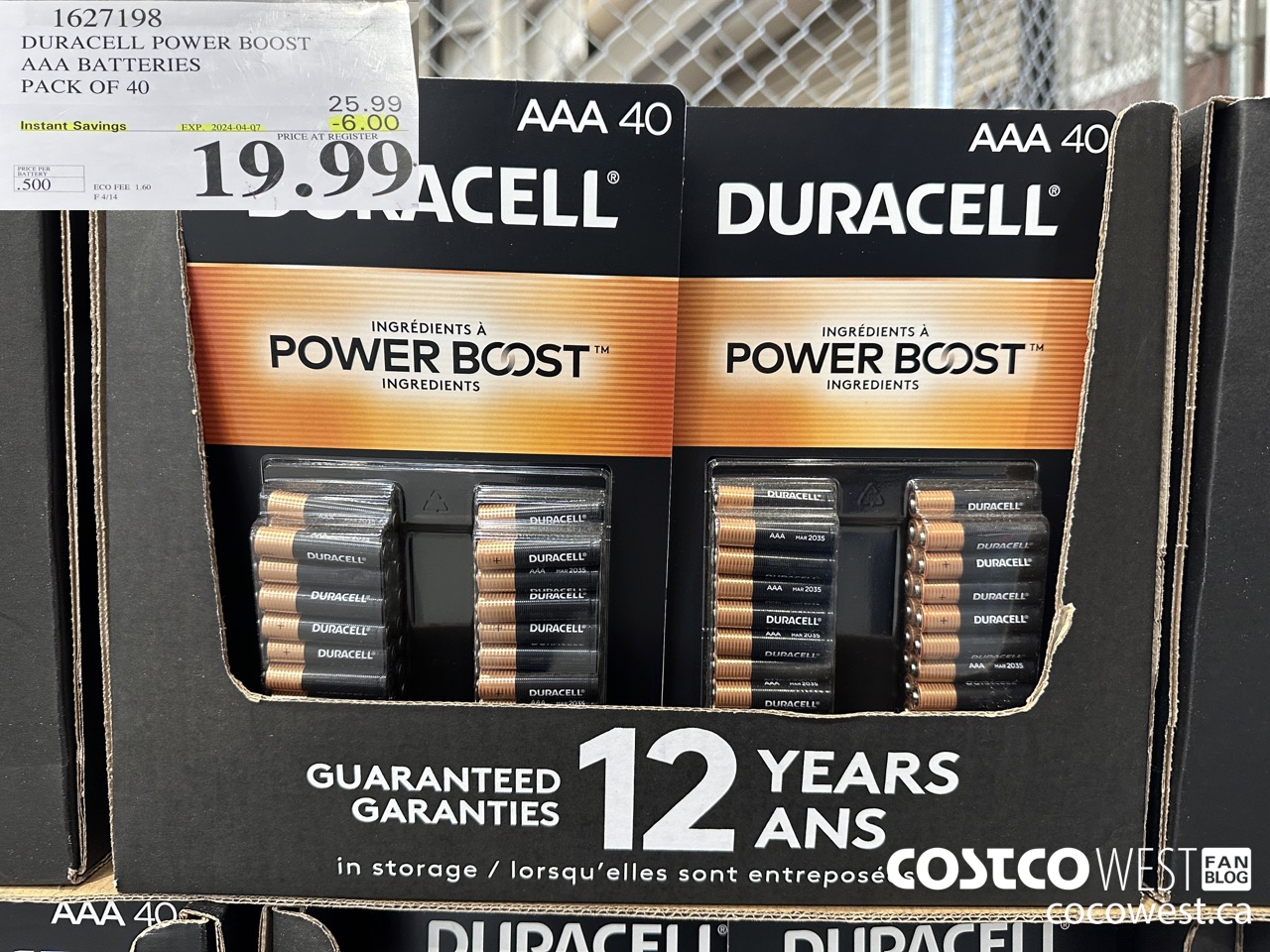 1627198 DURACELL POWER BOOST AAA BATTERIES PACK OF 40 ($6.00 INSTANT SAVINGS EXPIRES ON 2024-04-07) $19.99