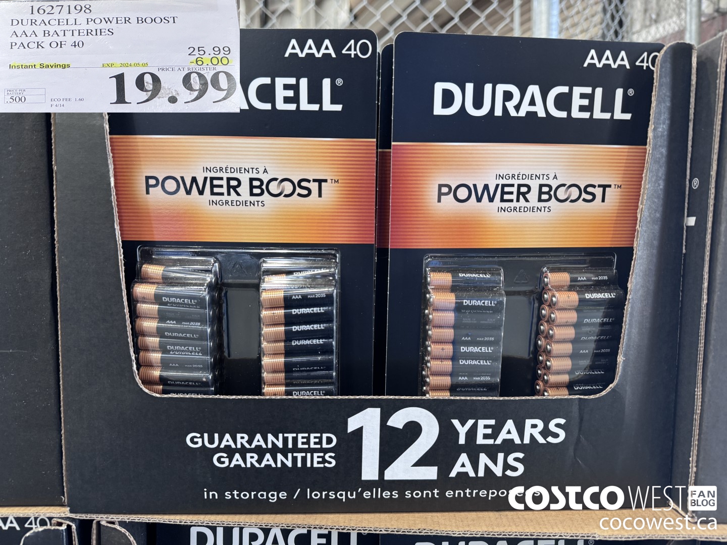 1627198 DURACELL POWER BOOST AAA BATTERIES PACK OF 40 ($6.00 INSTANT SAVINGS EXPIRES ON 2024-05-05) $19.99