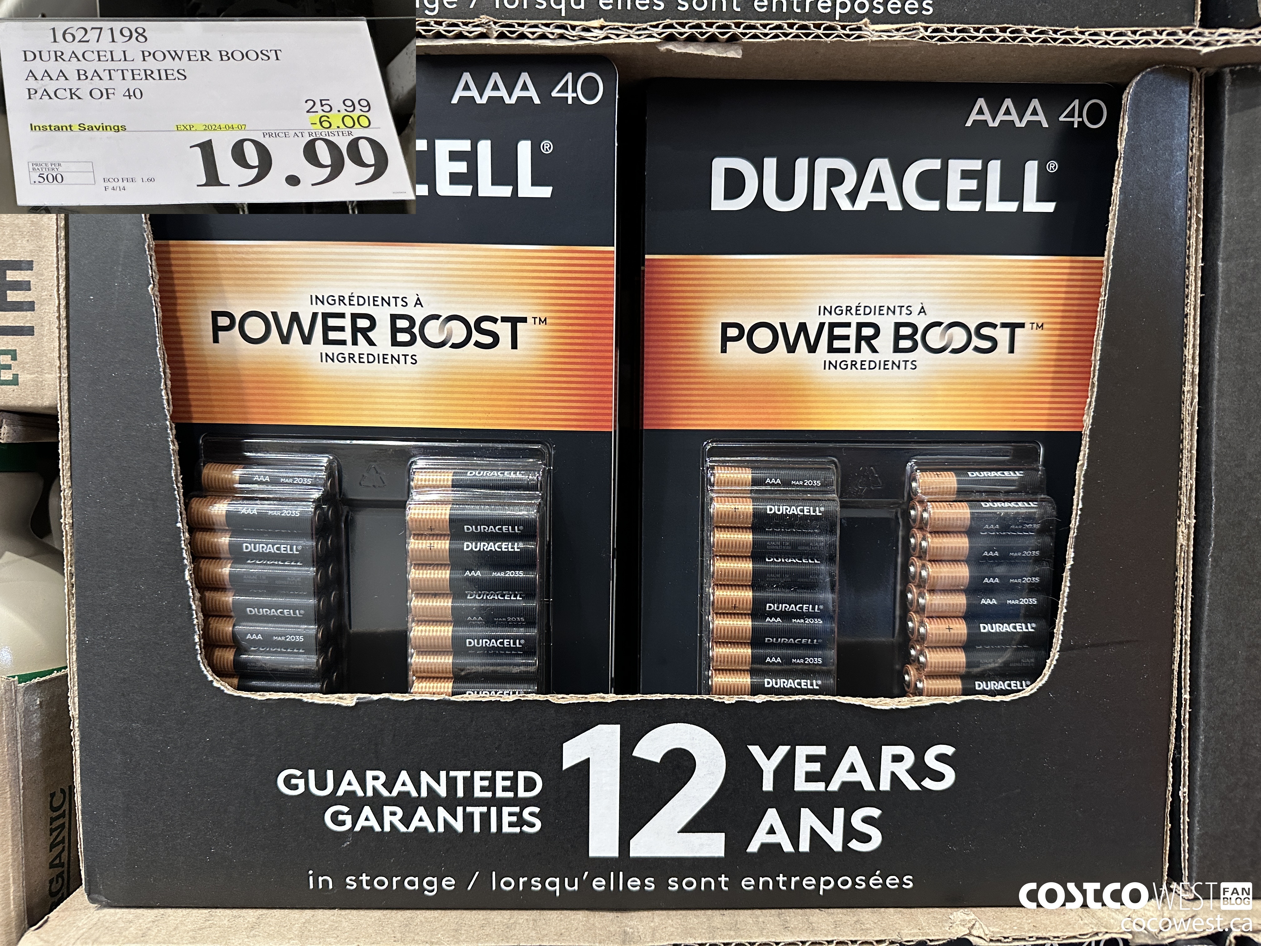 1627198 DURACELL POWER BOOST AAA BATTERIES PACK OF 40 ($6.00 INSTANT SAVINGS EXPIRES ON 2024-04-07) $19.99