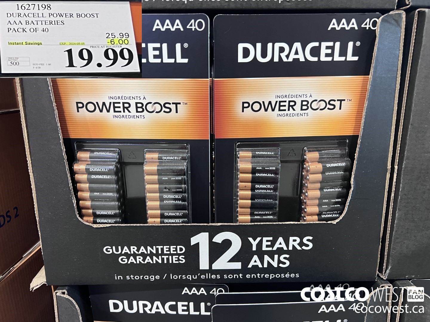 1627198 DURACELL POWER BOOST AAA BATTERIES PACK OF 40 ($6.00 INSTANT SAVINGS EXPIRES ON 2024-05-05) $19.99