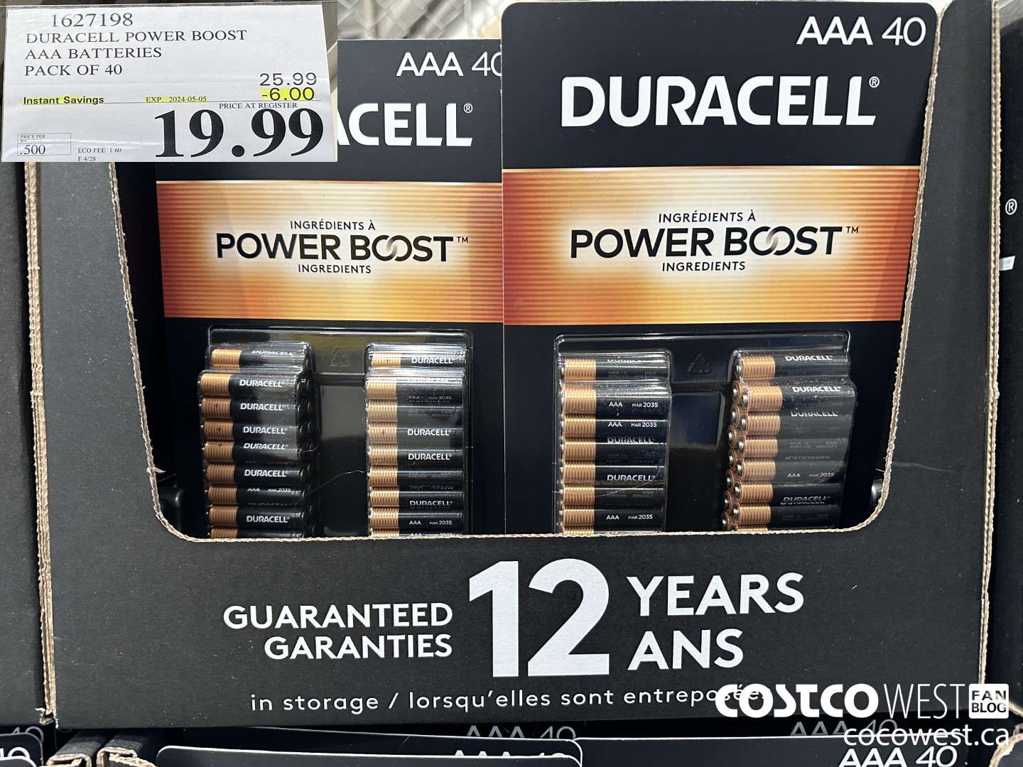 1627198 DURACELL POWER BOOST AAA BATTERIES PACK OF 40 ($6.00 INSTANT SAVINGS EXPIRES ON 2024-05-05) $19.99