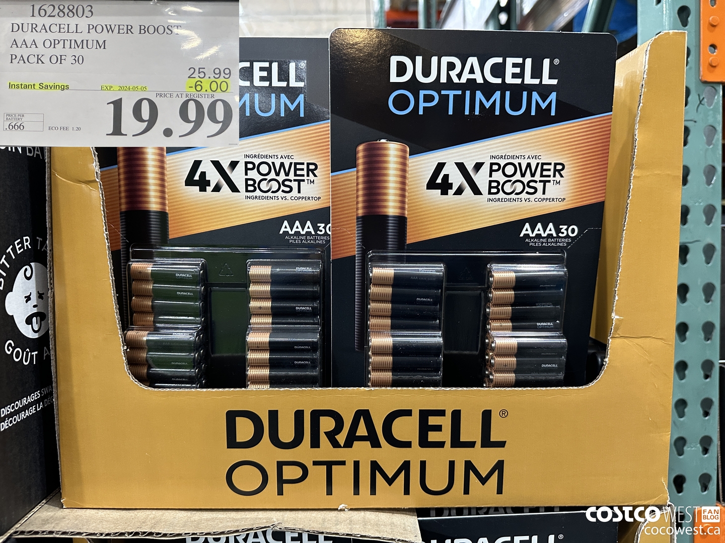 1628803 DURACELL POWER BOOST AAA OPTIMUM PACK OF 30 ($6.00 INSTANT SAVINGS EXPIRES ON 2024-05-05) $19.99