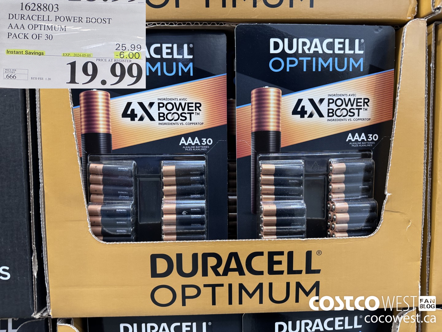 1628803 DURACELL POWER BOOST AAA OPTIMUM PACK OF 30 ($6.00 INSTANT SAVINGS EXPIRES ON 2024-05-05) $19.99