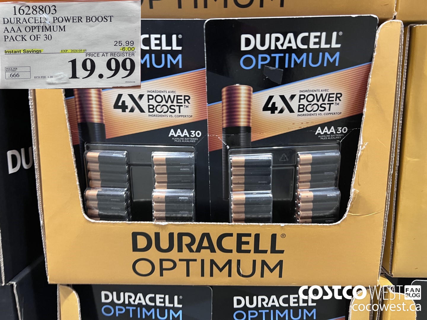 1628803 DURACELL POWER BOOST AAA OPTIMUM PACK OF 30 ($6.00 INSTANT SAVINGS EXPIRES ON 2024-05-05) $19.99