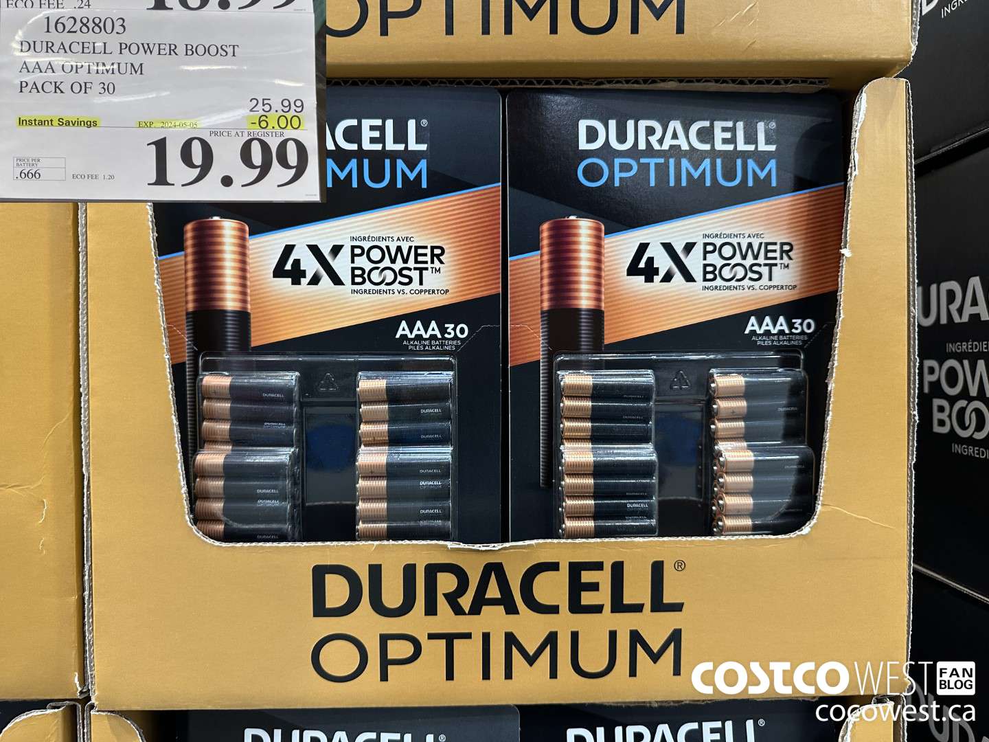 1628803 DURACELL POWER BOOST AAA OPTIMUM PACK OF 30 ($6.00 INSTANT SAVINGS EXPIRES ON 2024-05-05) $19.99