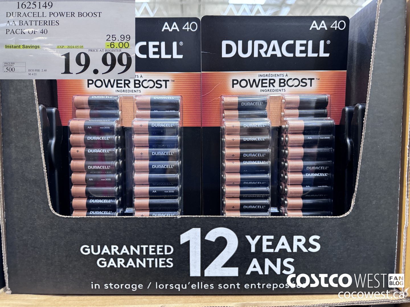 1625149 DURACELL POWER BOOST AA BATTERIES PACK OF 40 ($6.00 INSTANT SAVINGS EXPIRES ON 2024-05-05) $19.99