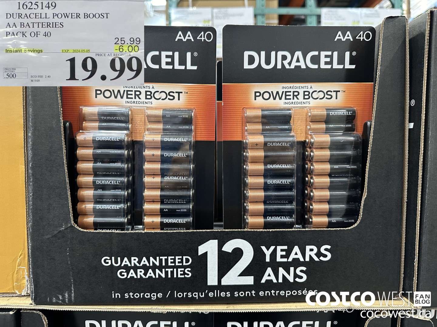 1625149 DURACELL POWER BOOST AA BATTERIES PACK OF 40 ($6.00 INSTANT SAVINGS EXPIRES ON 2024-05-05) $19.99