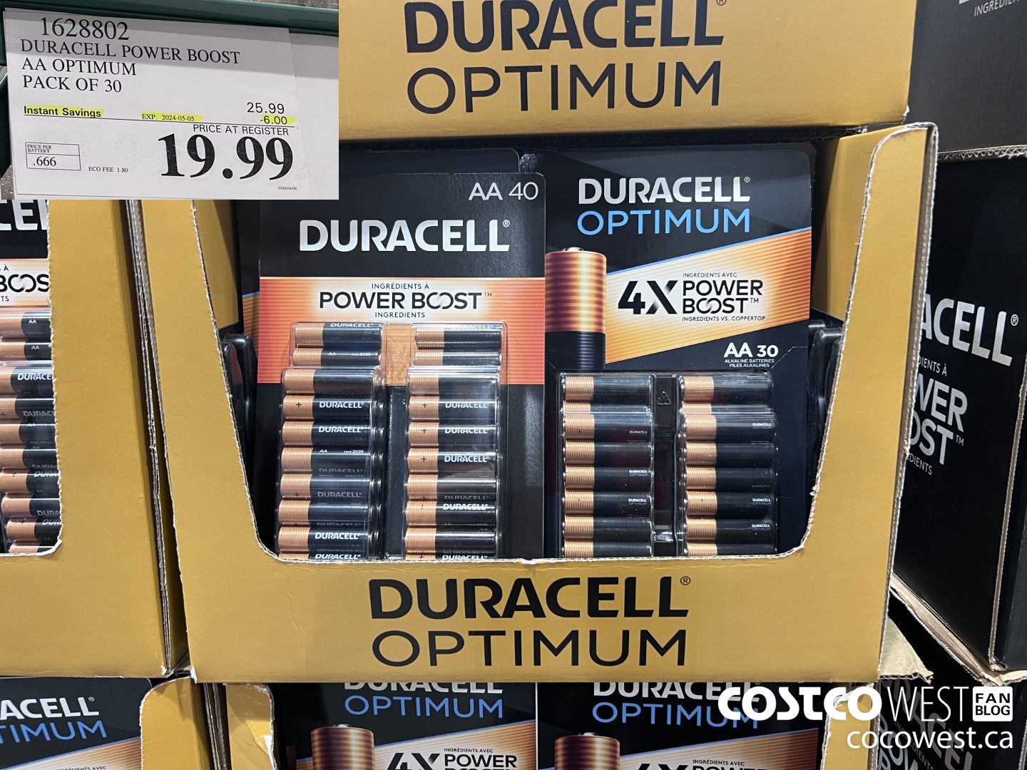 1628802 DURACELL POWER BOOST AA OPTIMUM PACK OF 30 ($6.00 INSTANT SAVINGS EXPIRES ON 2024-05-05) $19.99