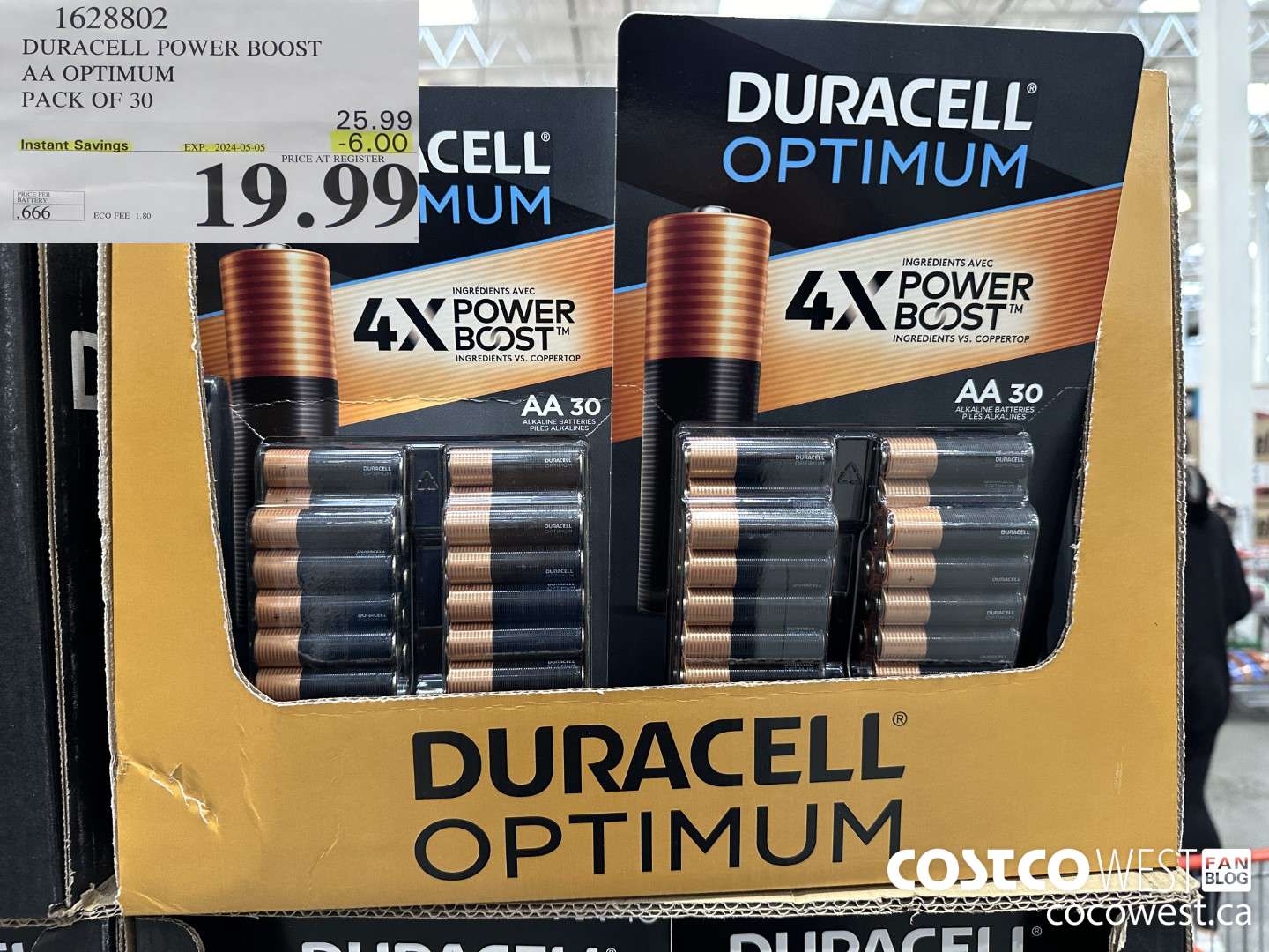 1628802 DURACELL POWER BOOST AA OPTIMUM PACK OF 30 ($6.00 INSTANT SAVINGS EXPIRES ON 2024-05-05) $19.99