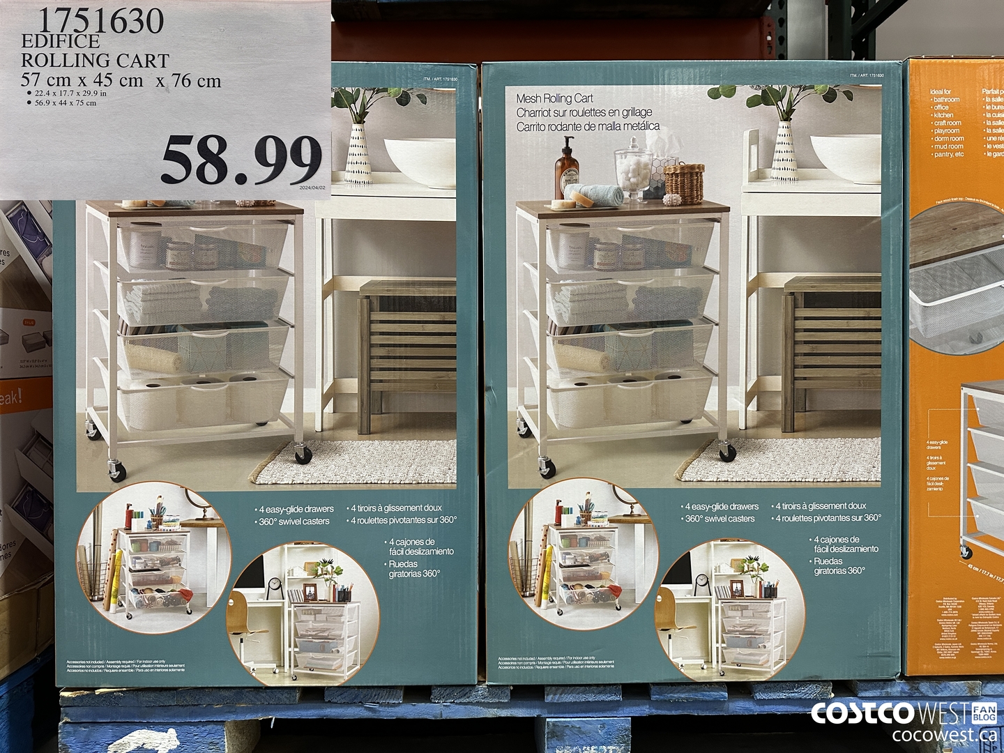 1751630 EDIFICE ROLLING CART 57cm x 45cm x 76cm $58.99