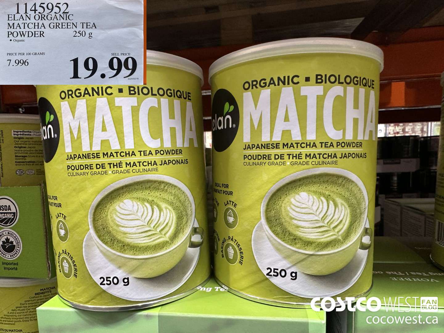 1145952 ELAN ORGANIC MATCHA GREEN TEA POWDER 250 g $19.99
