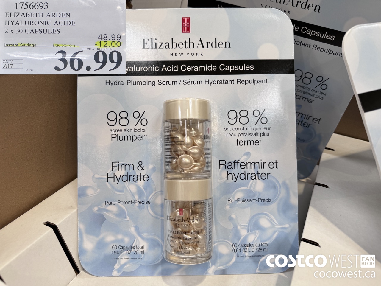 1756693 ELIZABETH ARDEN HYALURONIC ACIDE 2 X 30 CAPSULES ($12.00 INSTANT SAVINGS EXPIRES ON 2024-04-14) $36.99