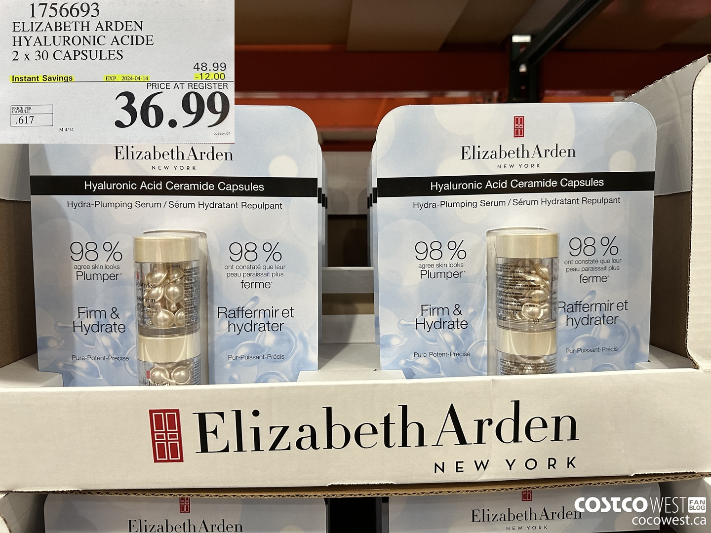 1756693 ELIZABETH ARDEN HYALURONIC ACIDE 2 X 30 CAPSULES ($12.00 INSTANT SAVINGS EXPIRES ON 2024-04-14) $36.99