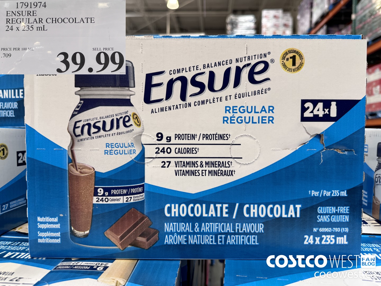 1791974 ENSURE REGULAR CHOCOLATE 24 x 235 mL $39.99