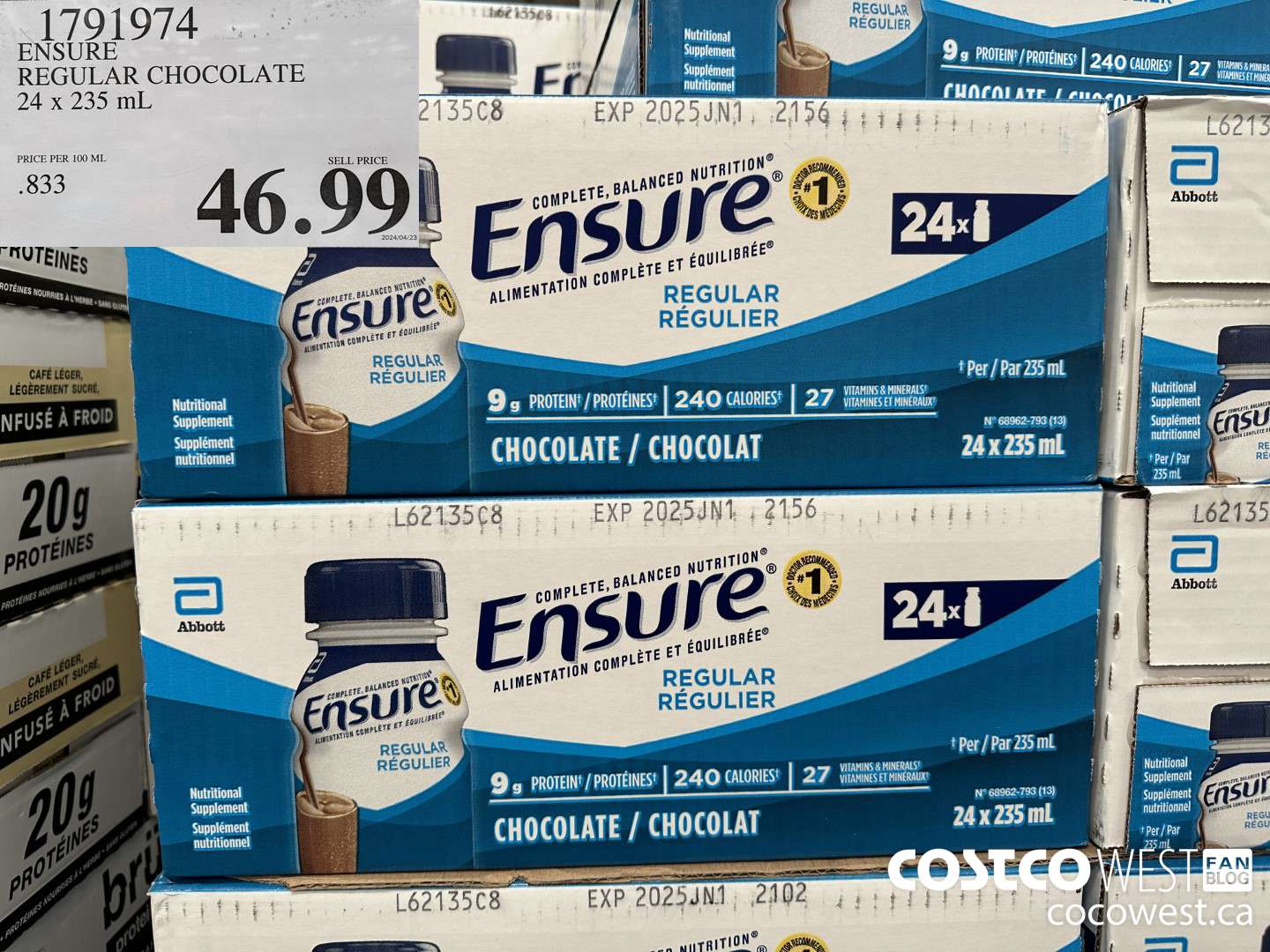 1791974 ENSURE REGULAR CHOCOLATE 24 x 235 mL $46.99