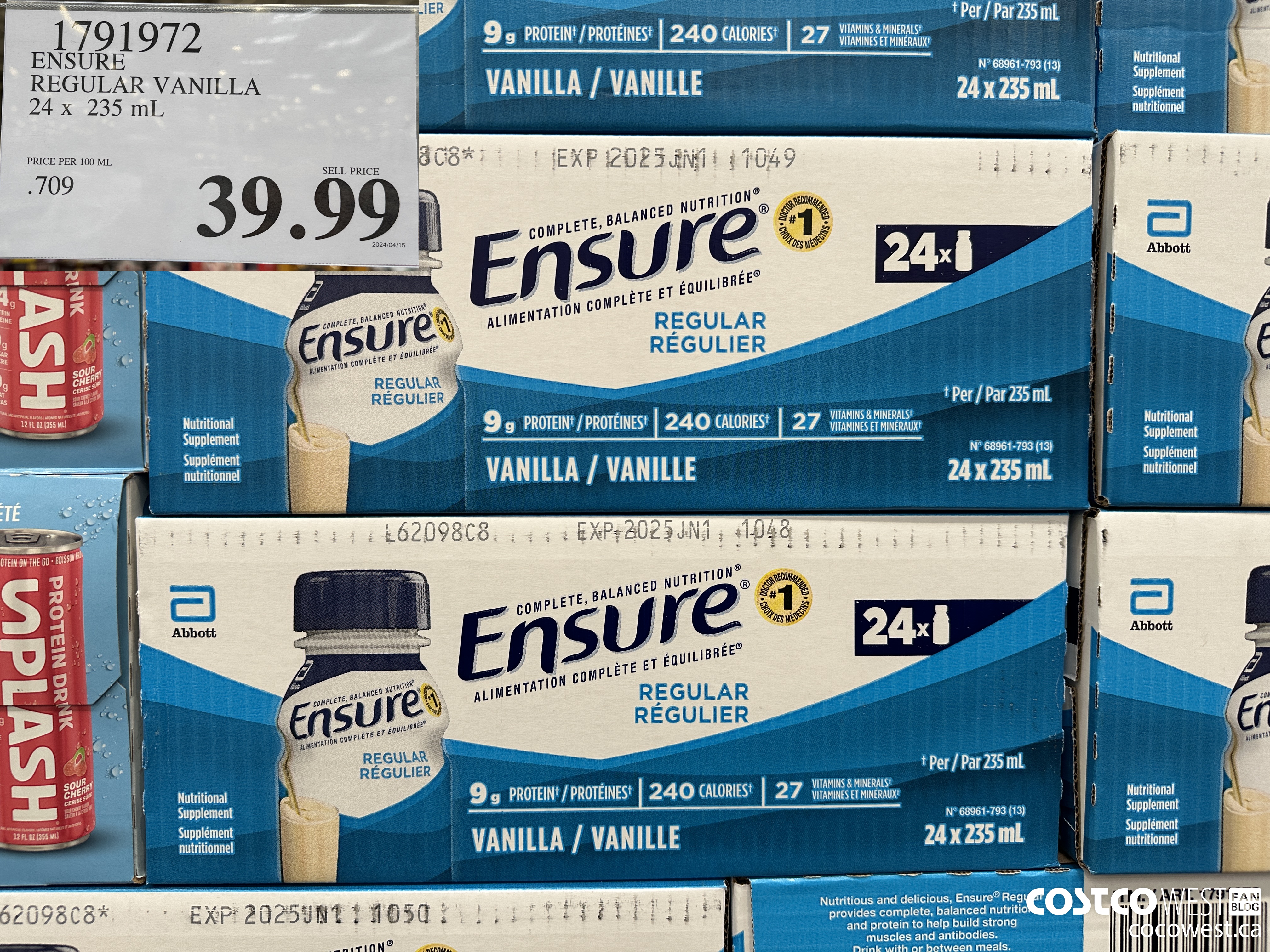 1791972 ENSURE REGULAR VANILLA 24 x 235 mL $39.99