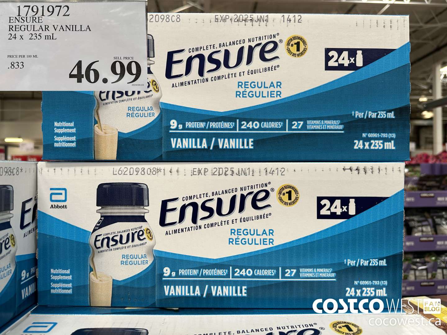 1791972 ENSURE REGULAR VANILLA 24 x 235 mL $46.99