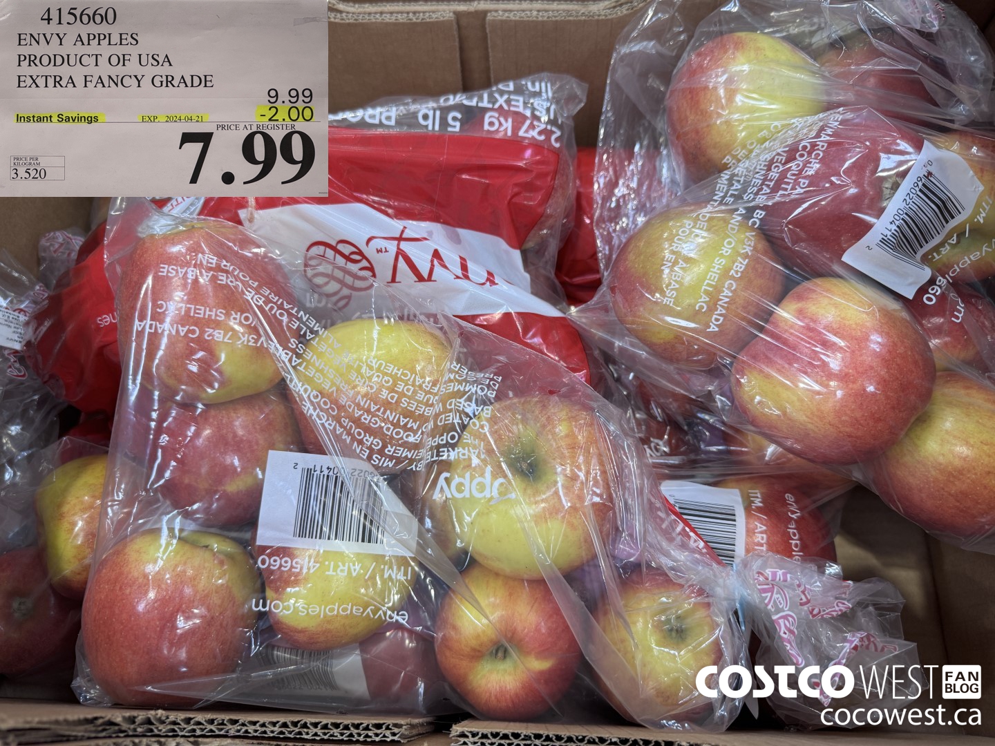 415660 ENVY APPLES PRODUCT OF NEW ZEALAND EXTRA FANCY GRADE ($2.00 INSTANT SAVINGS EXPIRES ON 2024-04-21) $7.99