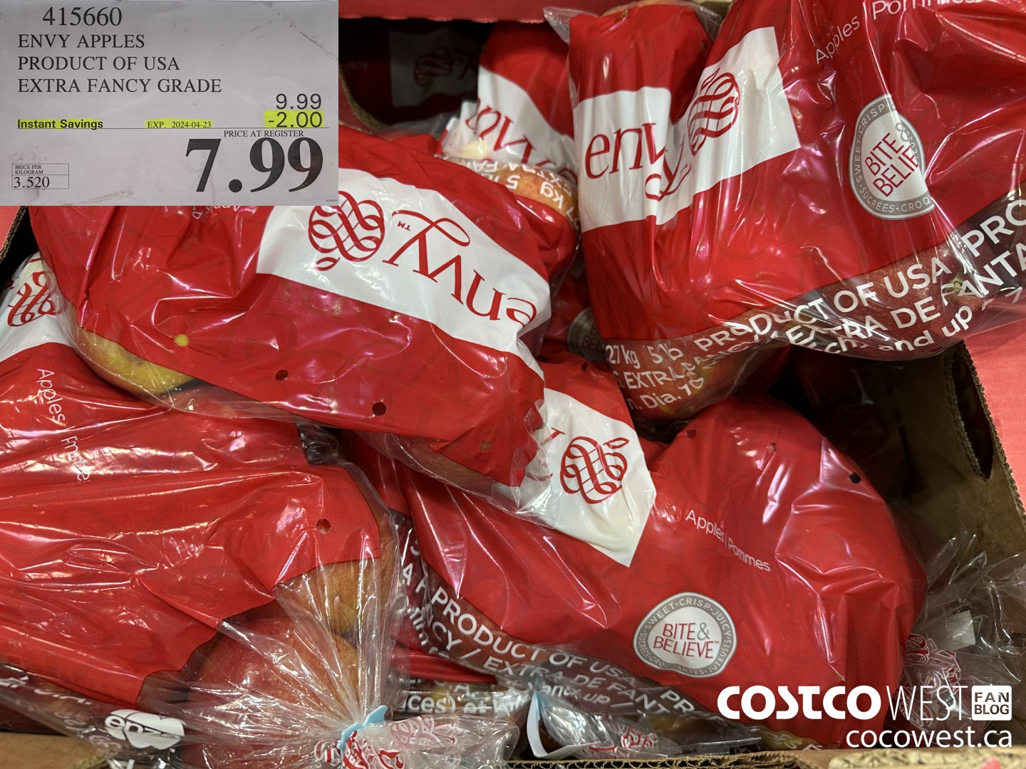 415660 ENVY APPLES PRODUCT OF USA EXTRA FANCY GRADE ($2.00 INSTANT SAVINGS EXPIRES ON 2024-04-23) $7.99