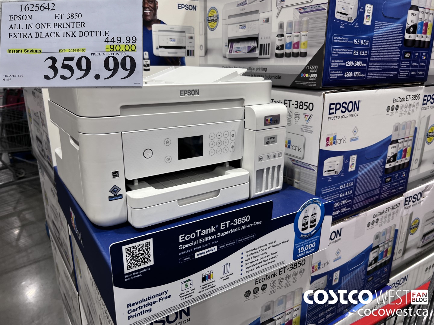1625642 EPSON ET-3850 ALL IN ONE PRINTER EXTRA BLACK INK BOTTLE ($90.00 INSTANT SAVINGS EXPIRES ON 2024-04-07) $359.99