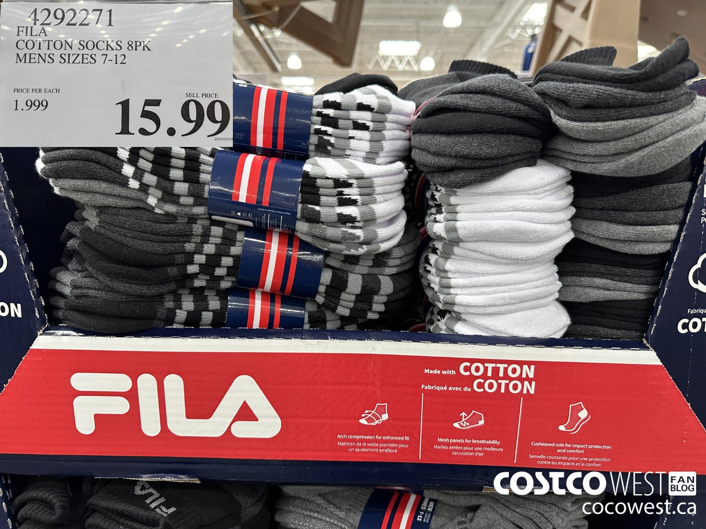 4292271 FILA COTTON SOCK 8PK MENS SIZES 7-12 $15.99