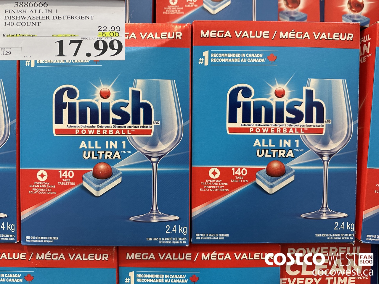 3886666 FINISH ALL IN 1 DISHWASHER DETERGENT 140 COUNT ($5.00 INSTANT SAVINGS EXPIRES ON 2024-04-07) $17.99