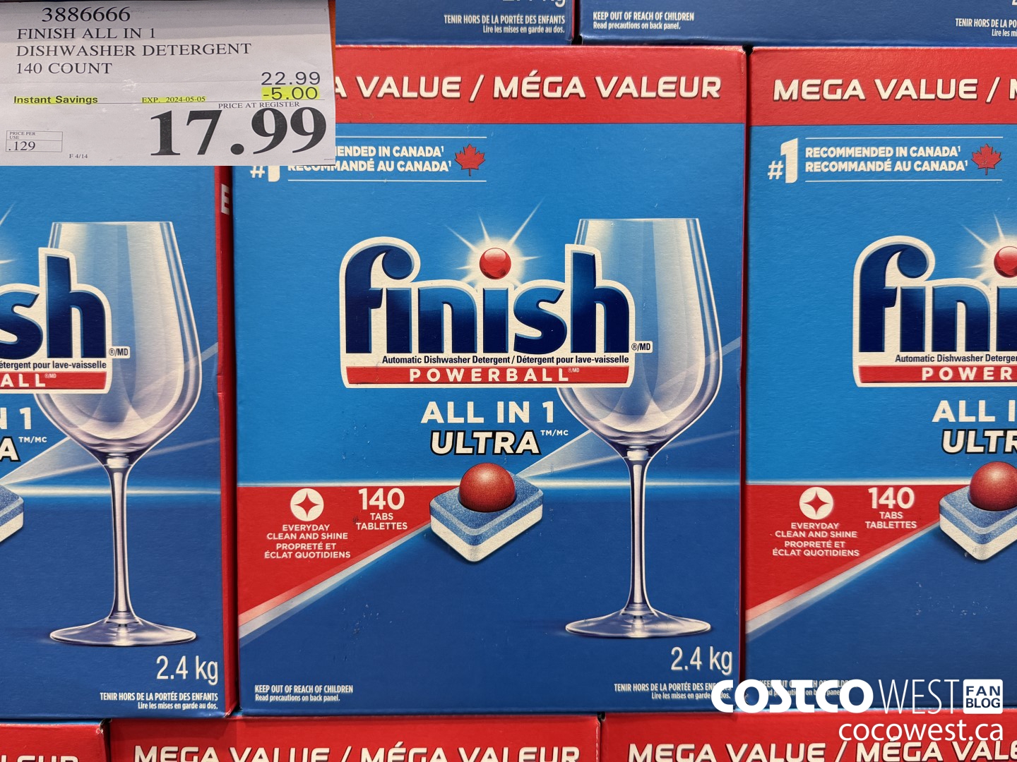 3886666 FINISH ALL IN 1 DISHWASHER DETERGENT 140 COUNT ($5.00 INSTANT SAVINGS EXPIRES ON 2024-05-05) $17.99