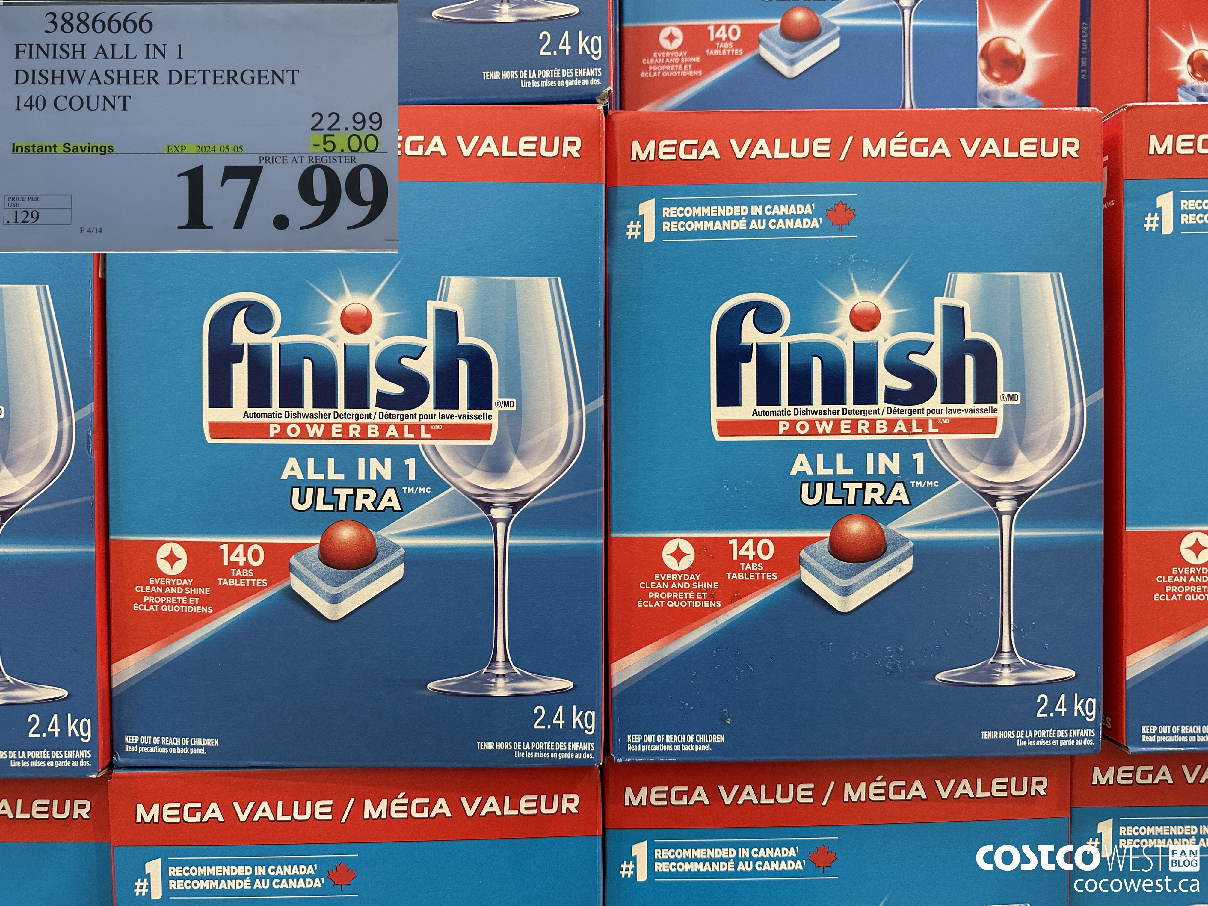 3886666 FINISH ALL IN 1 DISHWASHER DETERGENT 140 COUNT ($5.00 INSTANT SAVINGS EXPIRES ON 2024-05-05) $17.99