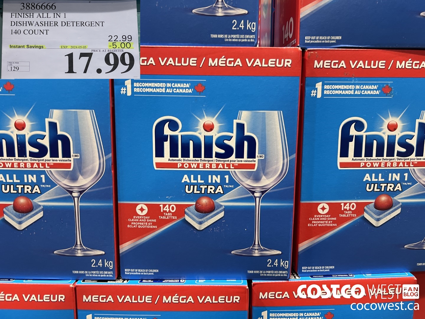 3886666 FINISH ALL IN 1 DISHWASHER DETERGENT 140 COUNT ($5.00 INSTANT SAVINGS EXPIRES ON 2024-05-05) $17.99