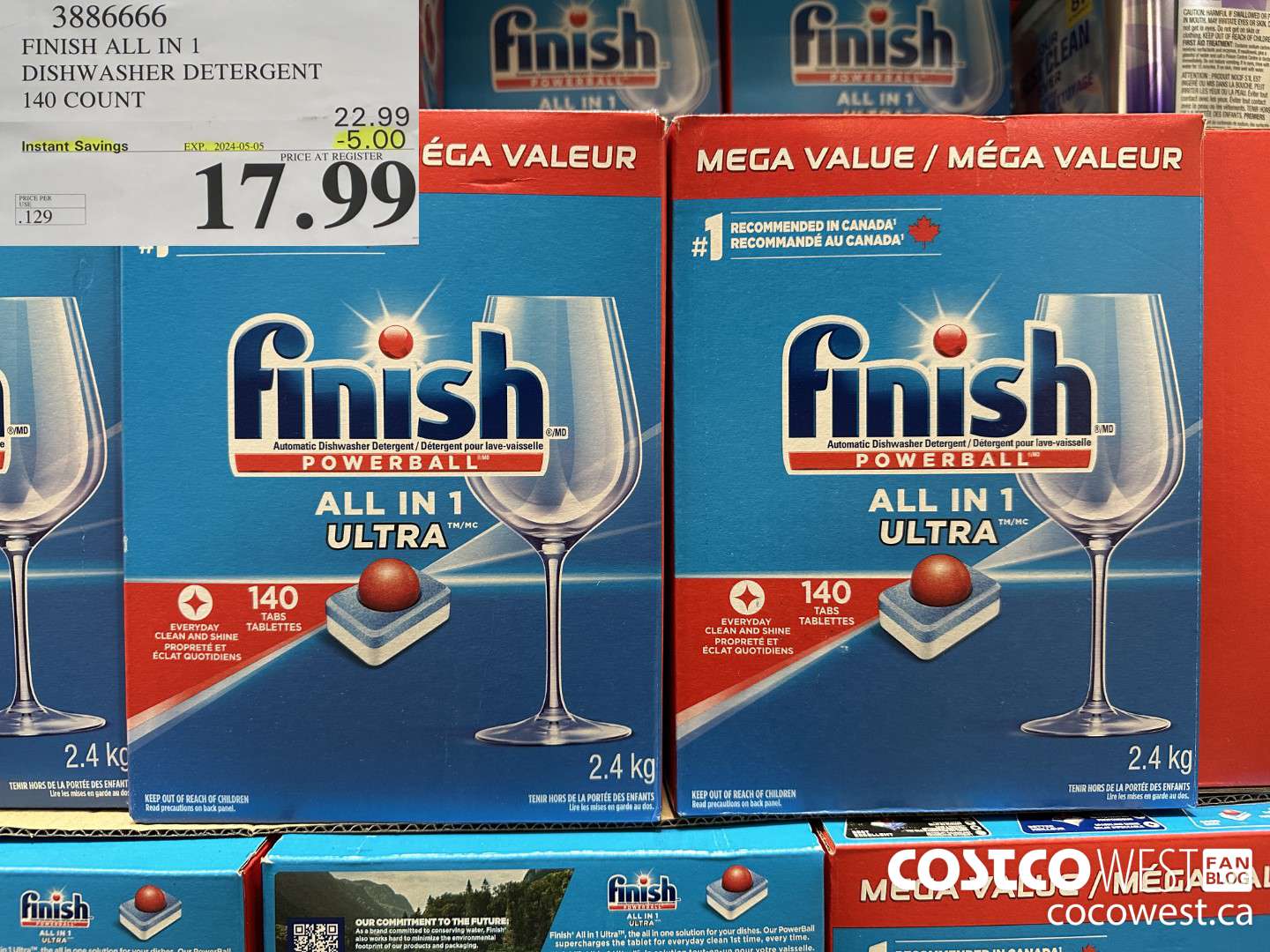 3886666 FINISH ALL IN 1 DISHWASHER DETERGENT 140 COUNT ($5.00 INSTANT SAVINGS EXPIRES ON 2024-05-05) $17.99