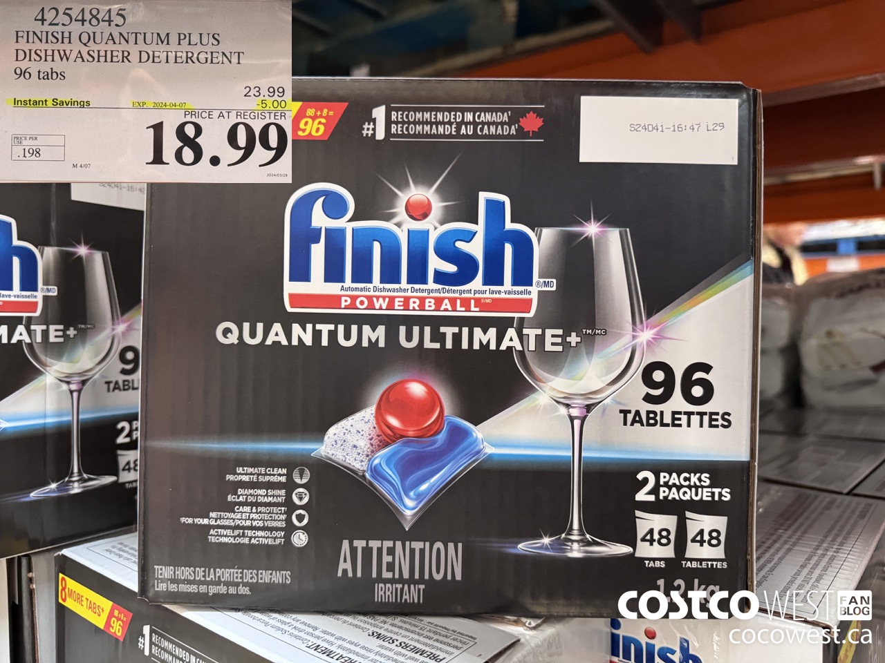 4254845 FINISH QUANTUM PLUS DISHWASHER DETERGENT 96 TABS ($5.00 INSTANT SAVINGS EXPIRES ON 2024-04-07) $18.99