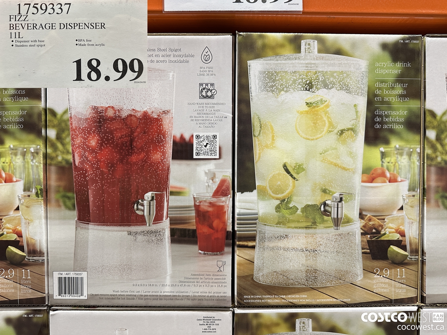 1759337 FIZZ BEVERAGE DISPENSER 11L  $18.99