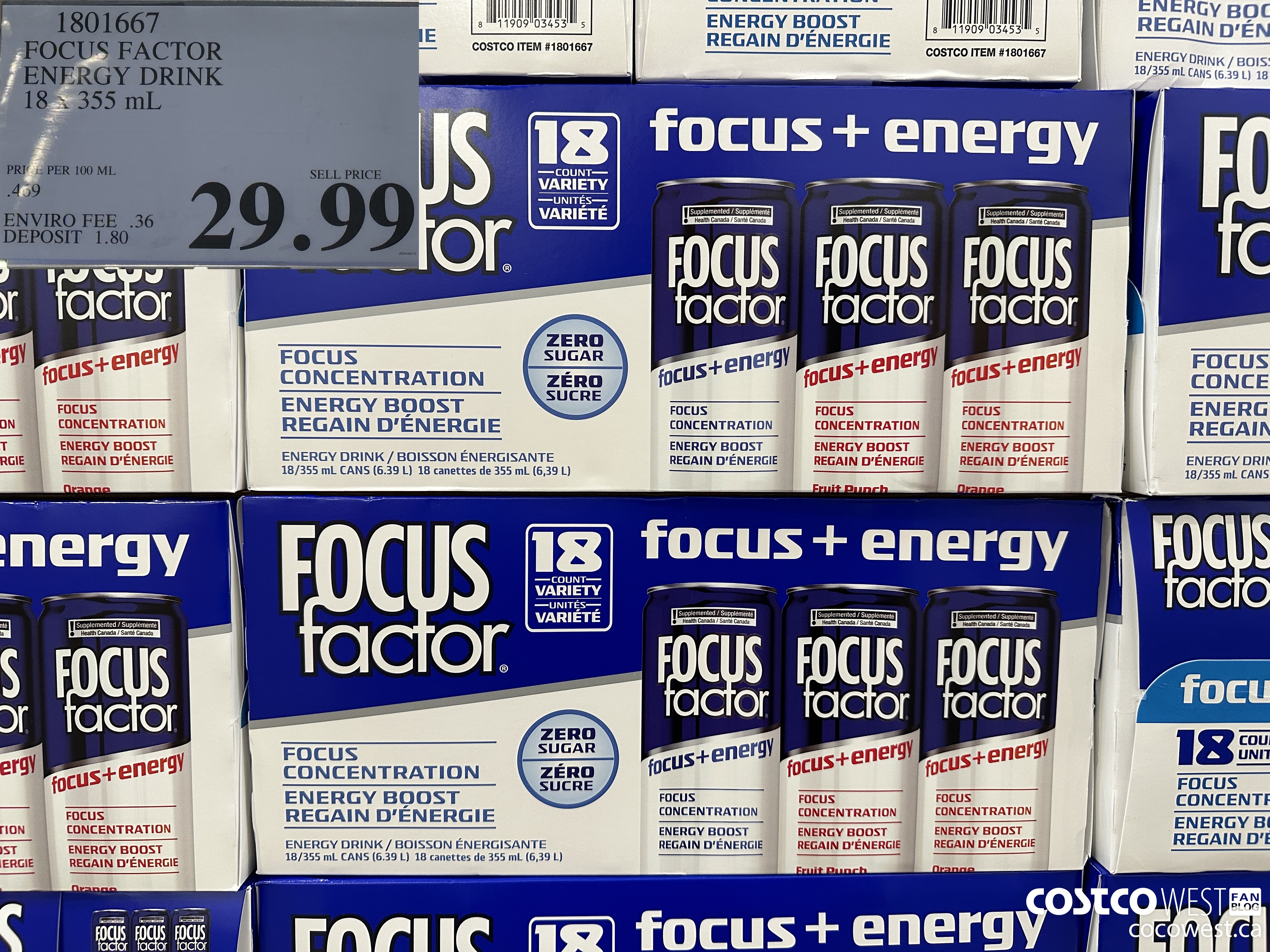 1801667 FOCUS FACTOR ENERGY DRINK 18 x 355 mL $29.99