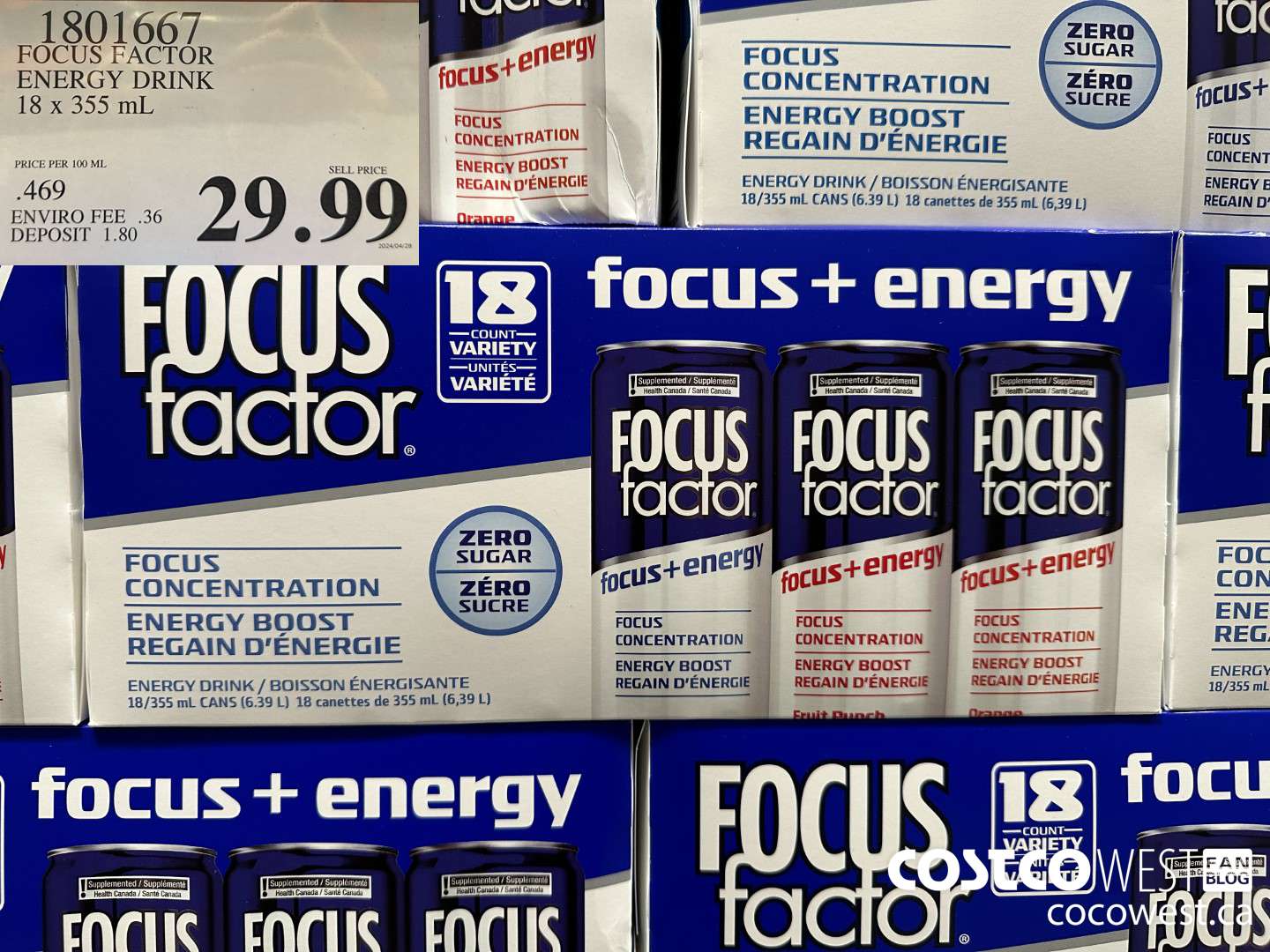 1801667 FOCUS FACTOR ENERGY DRINK 18 x 355 mL $29.99
