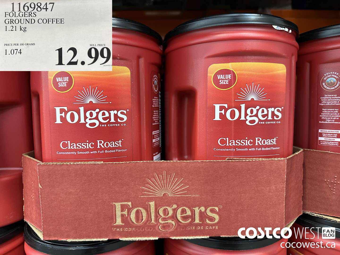 1169847 FOLGERS GROUND COFFEE 1.21 KG $12.99