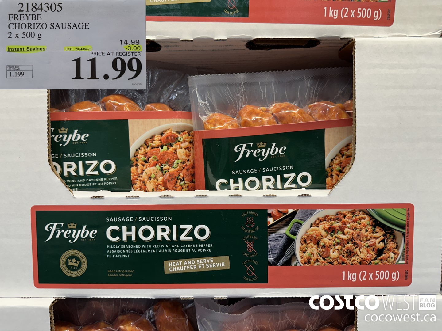 2184305 FREYBE CHORIZO SAUSAGE 2 X 500 G ($3.00 INSTANT SAVINGS EXPIRES ON 2024-04-28) $11.99