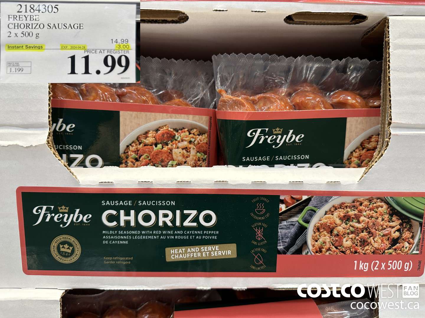 2184305 FREYBE CHORIZO SAUSAGE 2 X 500 G ($3.00 INSTANT SAVINGS EXPIRES ON 2024-04-28) $11.99